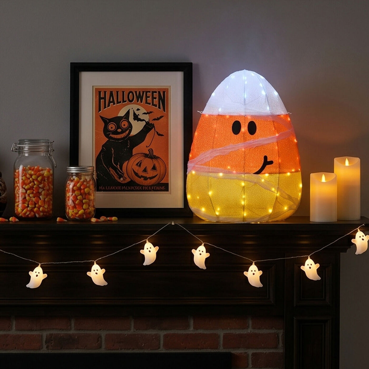 28IN Pre-Lit Candy Corn Mummy Halloween Decoration with LED Lights