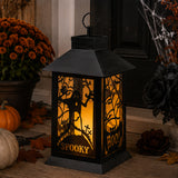 16 in. Halloween Carved Images of Ghosts and Cobwebs Lantern with LED Lights