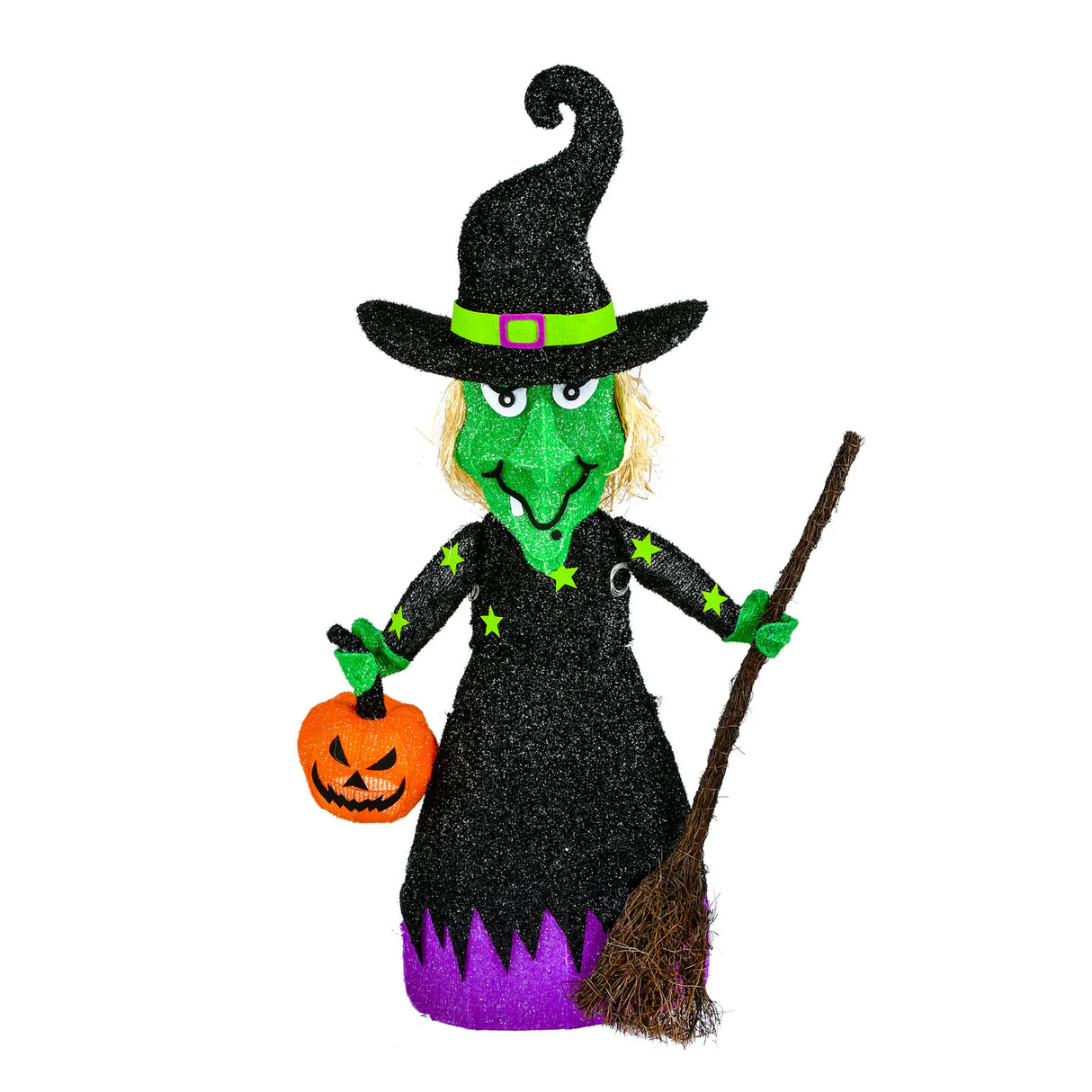 39 in. Halloween Pre-Lit Green Witch Lawn Decoration with LED Lights Plug-In