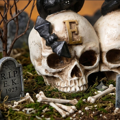 5 in Three Black Cats EEK Skull Halloween Tabletop Decor