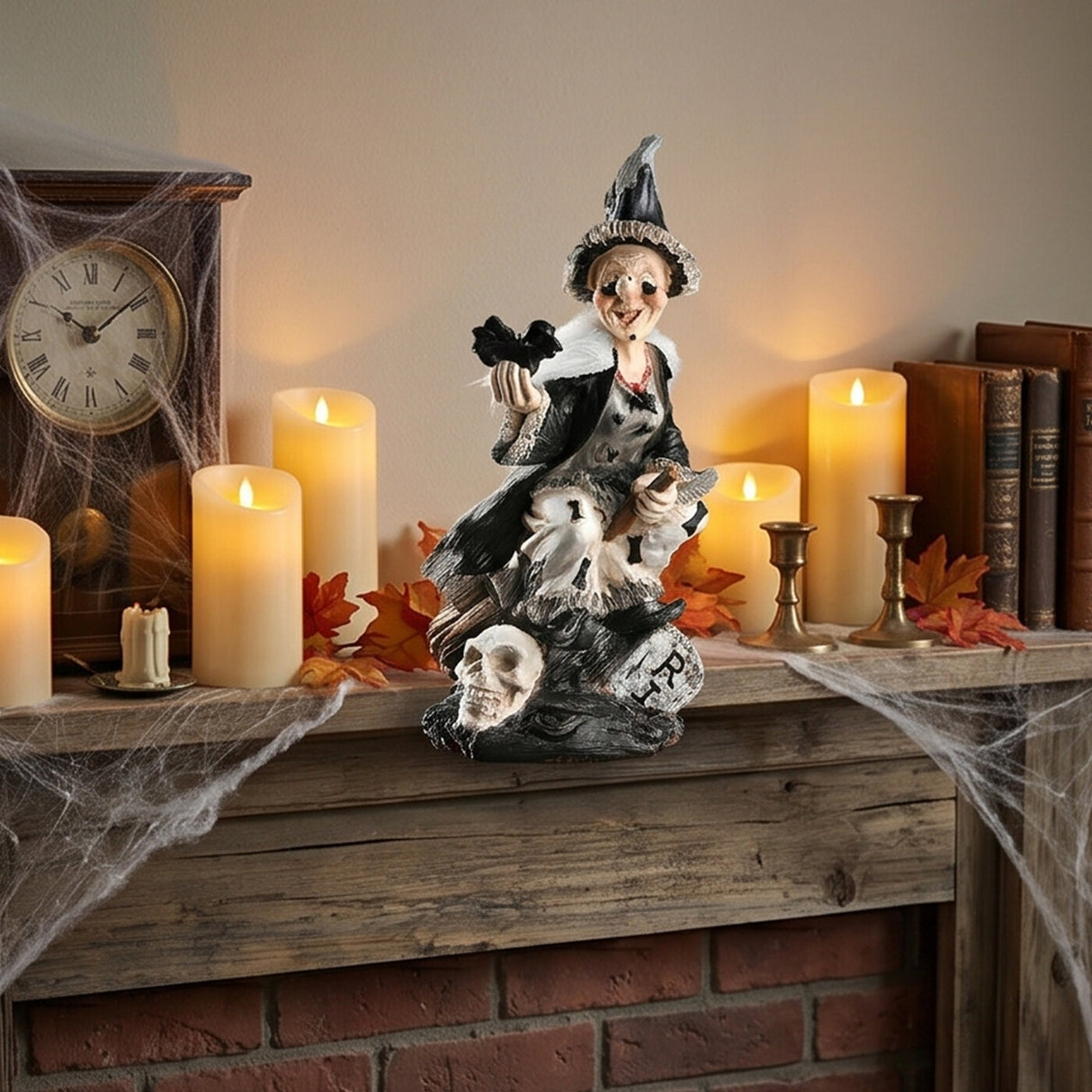 10 in Spooky Witch on Broom Halloween Tabletop Decor