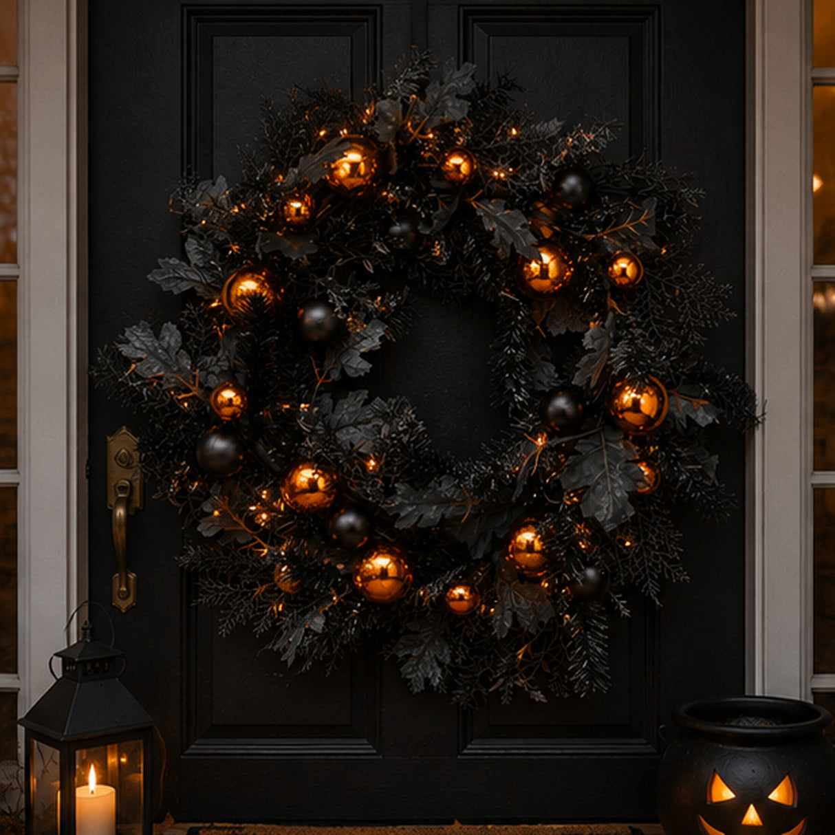 24 in Halloween Spooky Wreath Black Orange Ornaments Decor