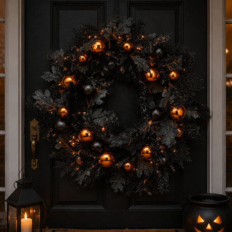 24 in Halloween Spooky Wreath Black Orange Ornaments Decor