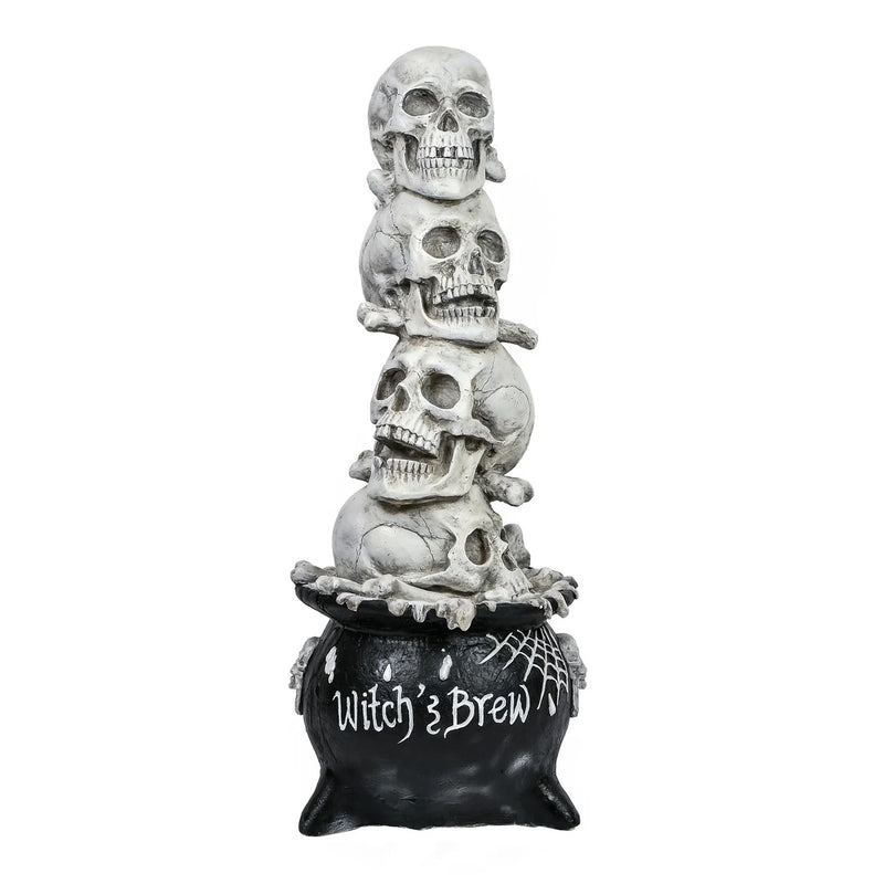 38 in Stacked Skulls Cauldron Halloween Tabletop Decor