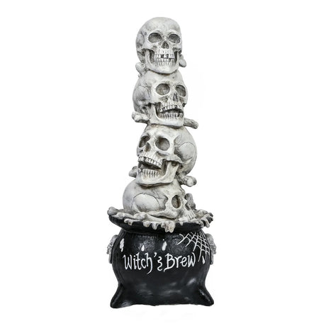 38 in Stacked Skulls Cauldron Halloween Tabletop Decor