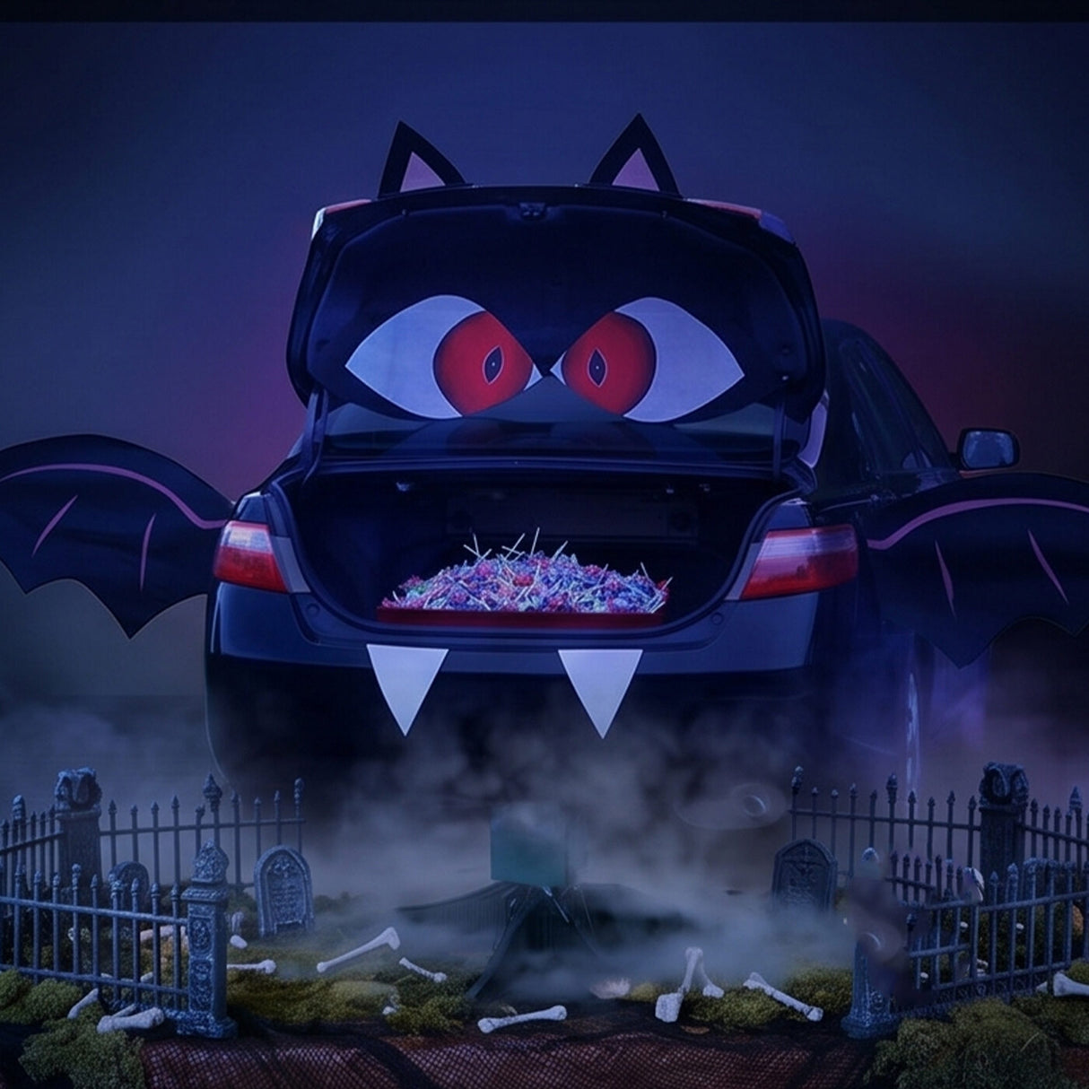 8 Piece Halloween Bat Tricky Trunks Car Decoration Kit Black