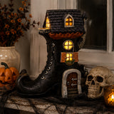 6IN Pre-Lit Haunted Boot House Halloween LED Decor