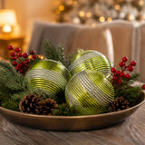 4PC Shatterproof Swirling Lime Green Glitter Christmas Ball Ornaments