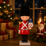 11IN Christmas Soldier Figurine with Wrapped Gifts Hand-Painted Indoor Holiday Decor