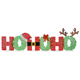 23IN Tinsel Fabric HO HO HO Christmas Sign with Red & Cool White LED Lights Plug-In
