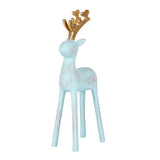 9IN Woodgrain Reindeer Figurine Blue with Gold Antlers Indoor Holiday Decor