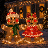 35IN Pre-Lit Gingerbread Cookie Couple Christmas Decoration Set