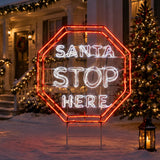 44IN Santa Stop Here LED Light Sign Neon Style Christmas Decor