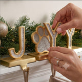 5IN 3-Piece Silver Sparkle JOY Paw Print Stocking Holders