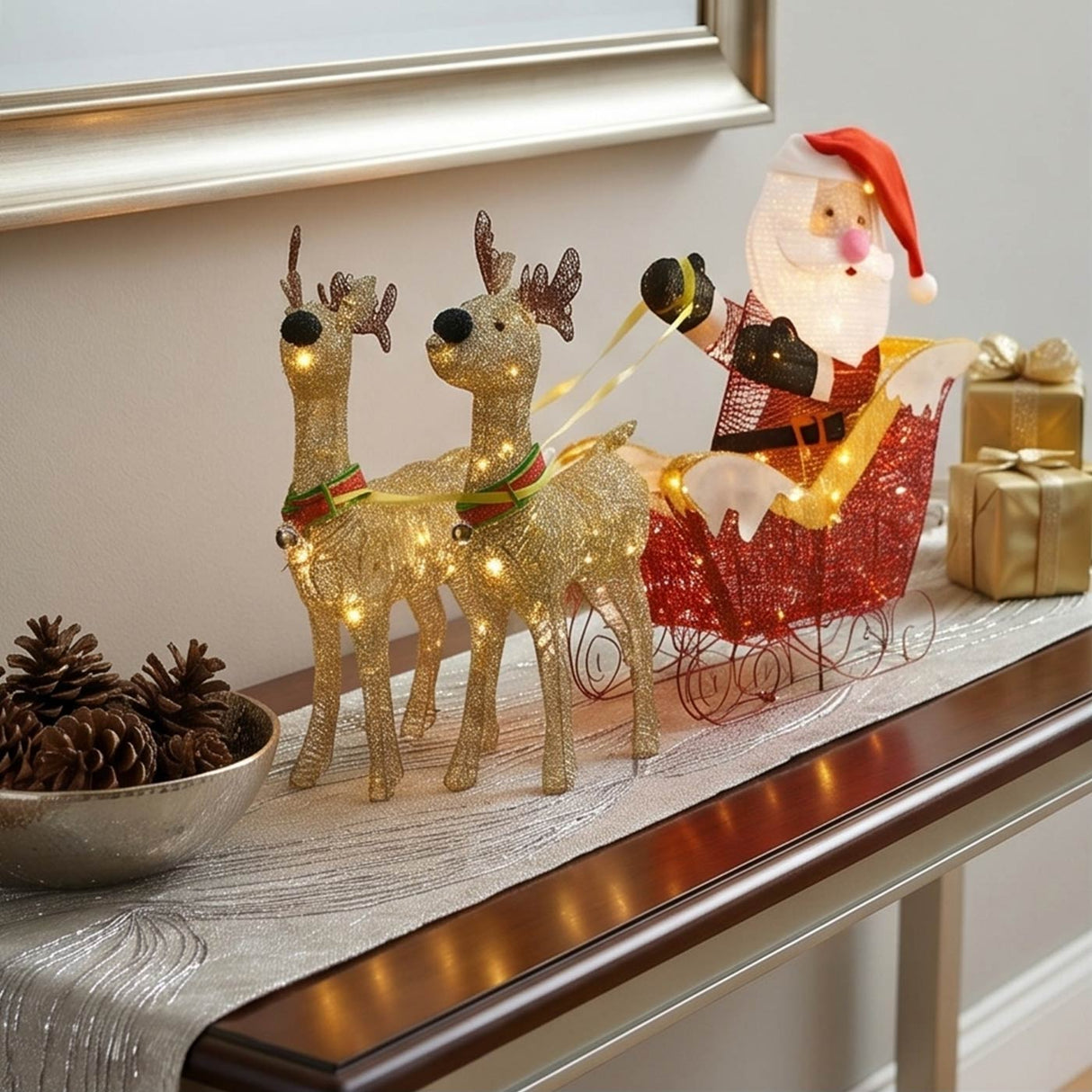 33IN Pre Lit Santa Sleigh with Reindeer LED Holiday Decoration