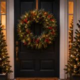 Pre-Lit 24 in. Wintry Pine Christmas Wreath with Warm White LED Lights