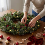 Pre-Lit 30 in. Crestwood Spruce Christmas Wreath with Twinkly Smart LED Lights, App Controlled Holiday Door Decor