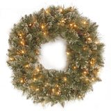 24IN Pre Lit Glittery Bristle Pine Wreath with Smart Twinkly LED Lights