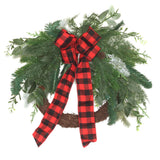 22IN Mixed Pine Wreath with Buffalo Plaid Bow and Pinecones