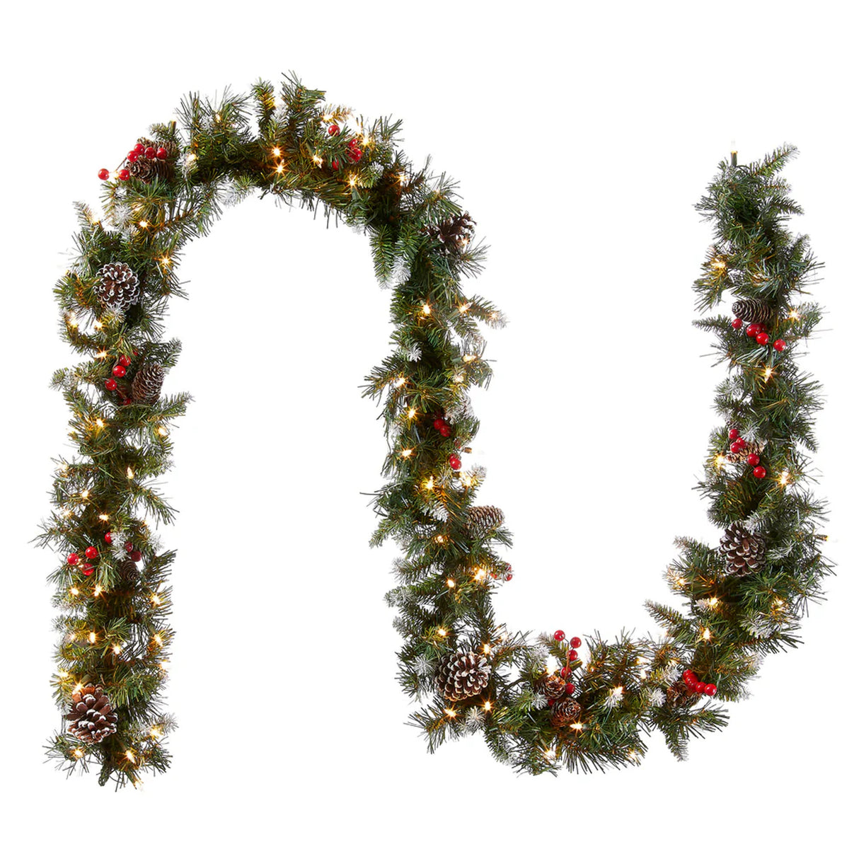 9FT Pre Lit Frosted Berry Garland with Clear Lights