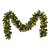 Pre-Lit Crestwood Gold Spruce Garland with Warm White LED Lights, 9 Foot
