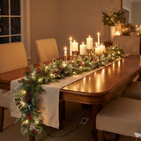 9FT Pre-Lit Holly Berry Garland & Wreath Set with LED Lights (3 Piece)