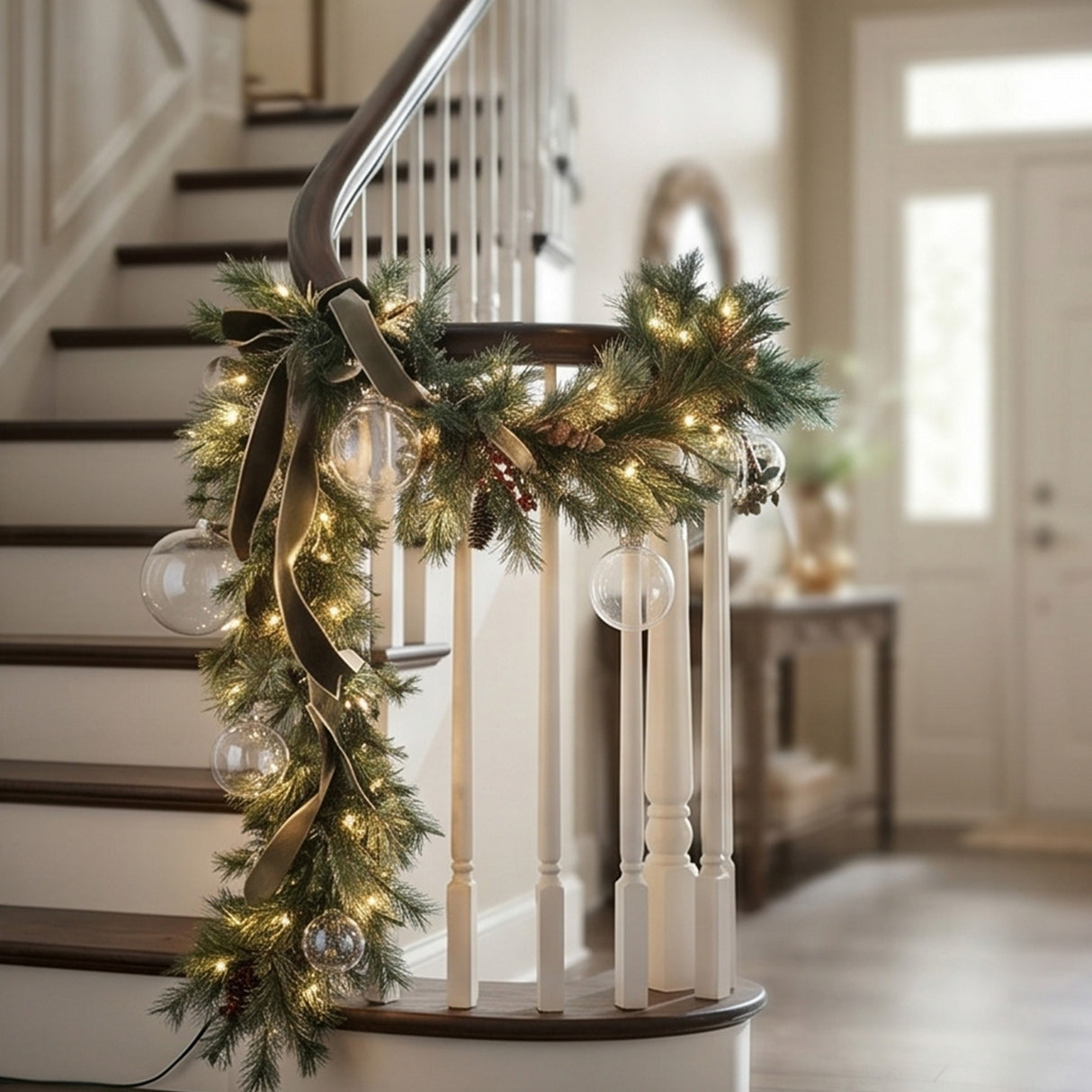 9FT Pre-Lit Glistening Pine Garland with Clear Lights