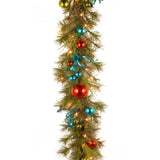 Pre-Lit Decorative Collection Retro Ornament Garland with Warm White LED Lights, 9 Foot