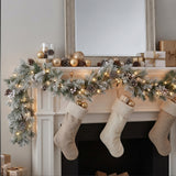 9FT Pre-Lit Snowy Bedford Pine Garland with LED Lights