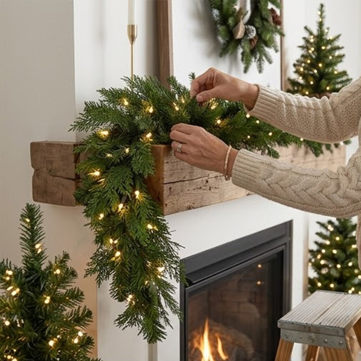 Pre-Lit Cedar Garland with Warm White LED Lights, 9 Foot (Plug-In)
