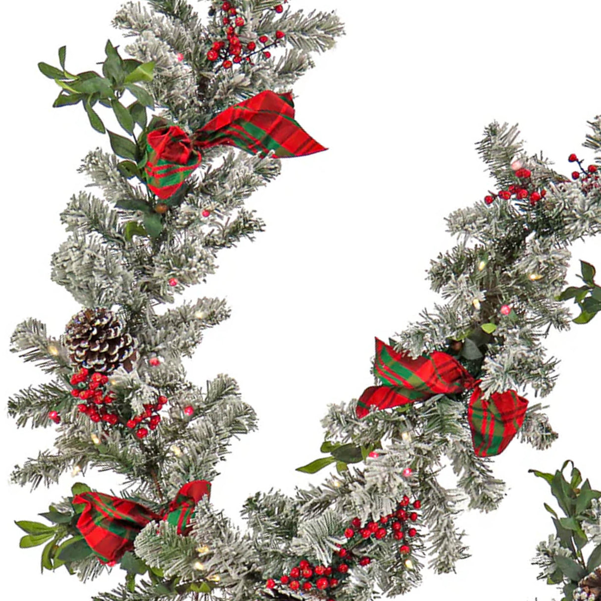 Pre-Lit General Store Snowy Garland with Warm White LED Lights, 9 Foot