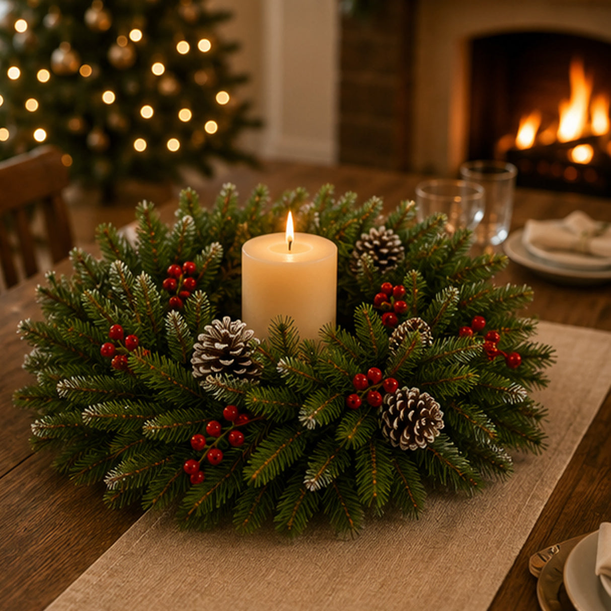 Frosted Berry Wreath, 24 Inch Christmas Wreath (Unlit)