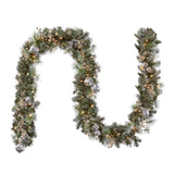 Pre-Lit Glittery Pine Pomegranate Garland with Clear Lights, 9 Foot (Plug-In)