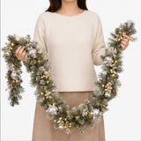 Pre-Lit Glittery Pine Pomegranate Garland with Clear Lights, 9 Foot (Plug-In)