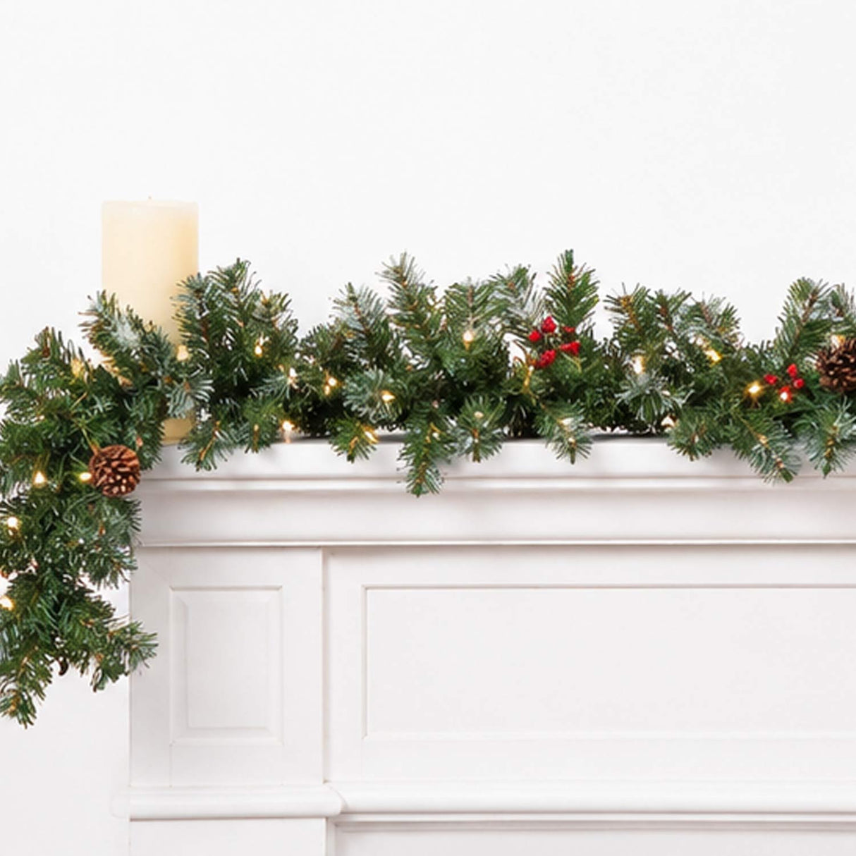 Pre-Lit Glistening Pine Garland with Clear Lights, 9 Foot (Plug-In)