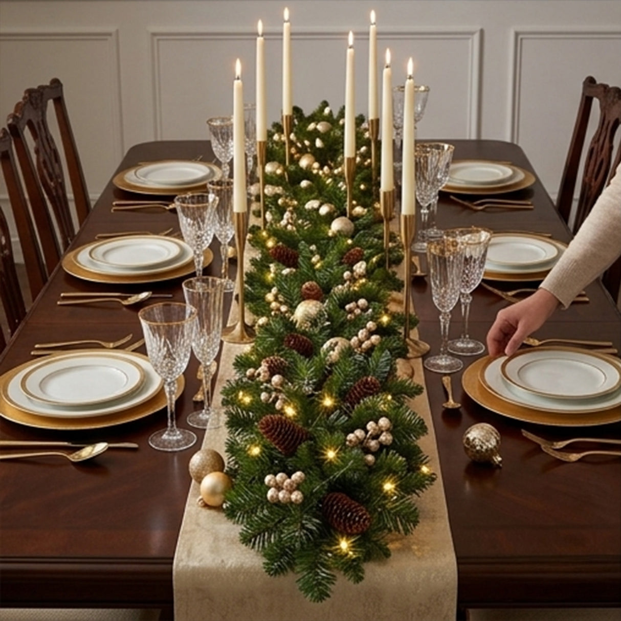 Crestwood Gold Spruce Pre-Lit Christmas Garland with LED Lights, 9 Foot