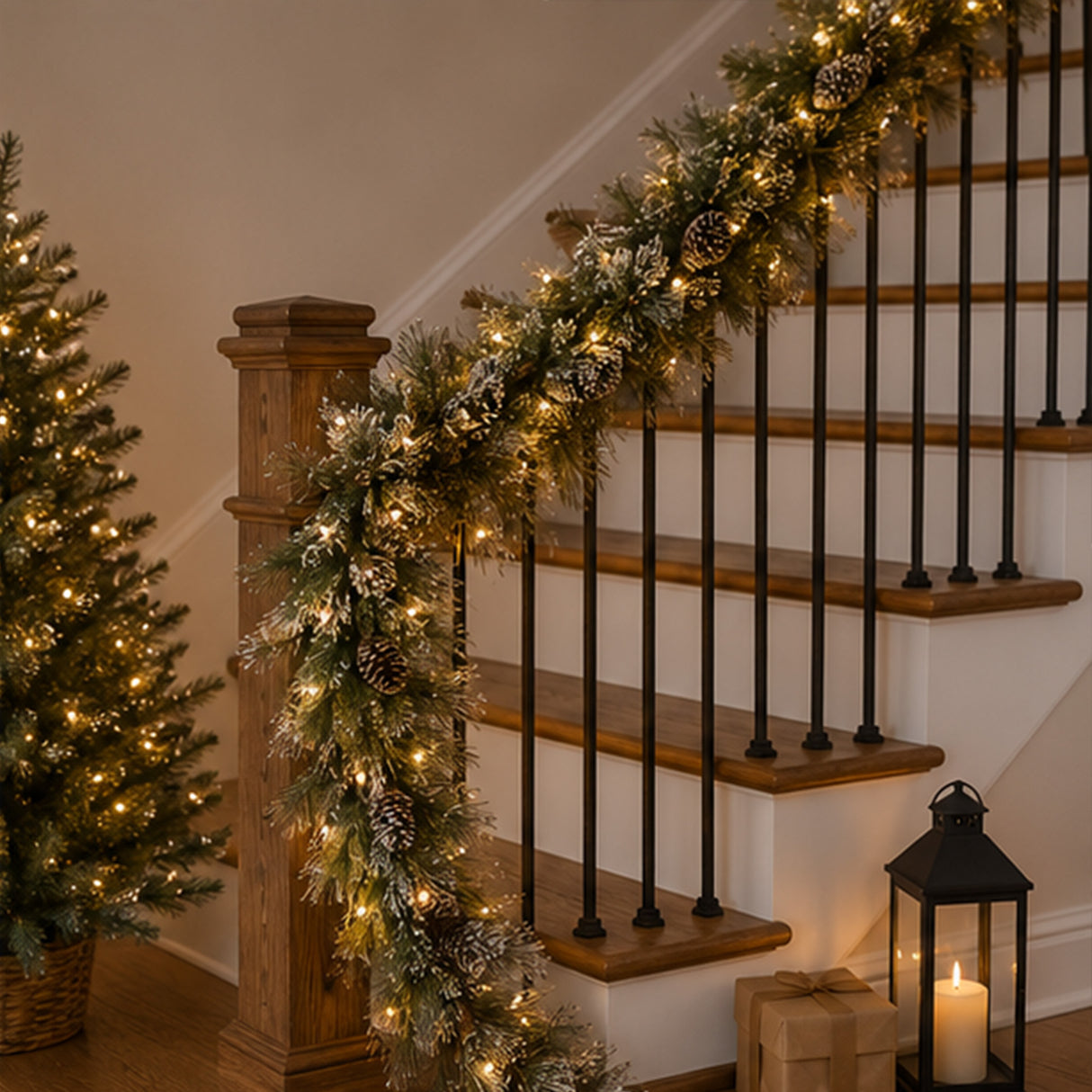 Pre-Lit Glittery Bristle Pine Mantel Swag with Clear Lights, 6 Foot