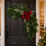 Mixed Pine Corner Swags with Buffalo Plaid Bow, 24 Inch Set of 2