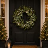 Mixed Leaves Wreath with Snow Glitter Berries, 24 Inch Holiday Decor