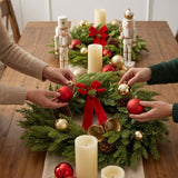 Christmas Bells Pine Wreath with Red Bow & Gold Bells, 28 Inch