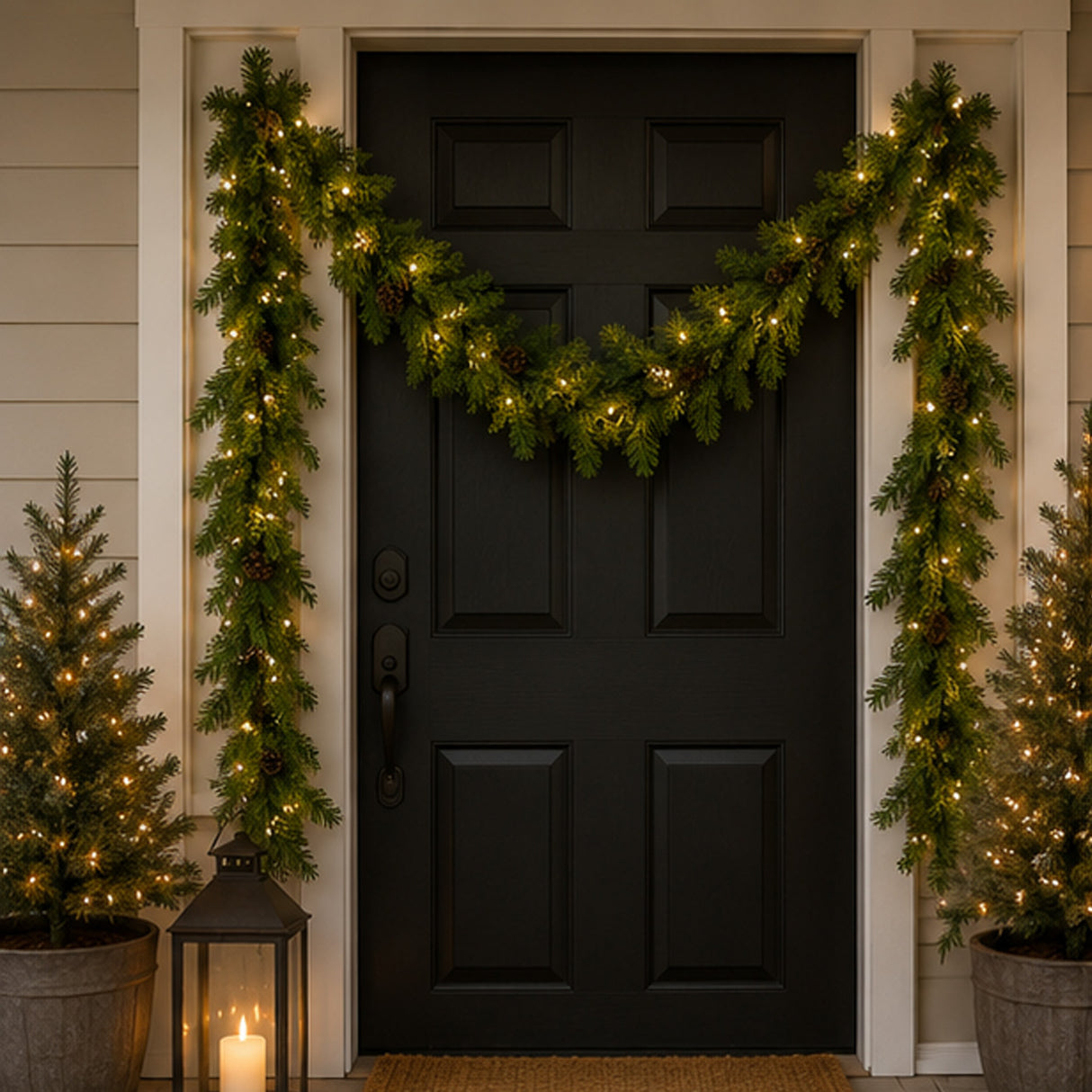 Pre-Lit Cedar Garland with Pinecones & Warm White LED Lights, Plug-In