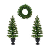 Pre-Lit Warm Welcome 3-Piece Christmas Entry Set with Trees & Wreath