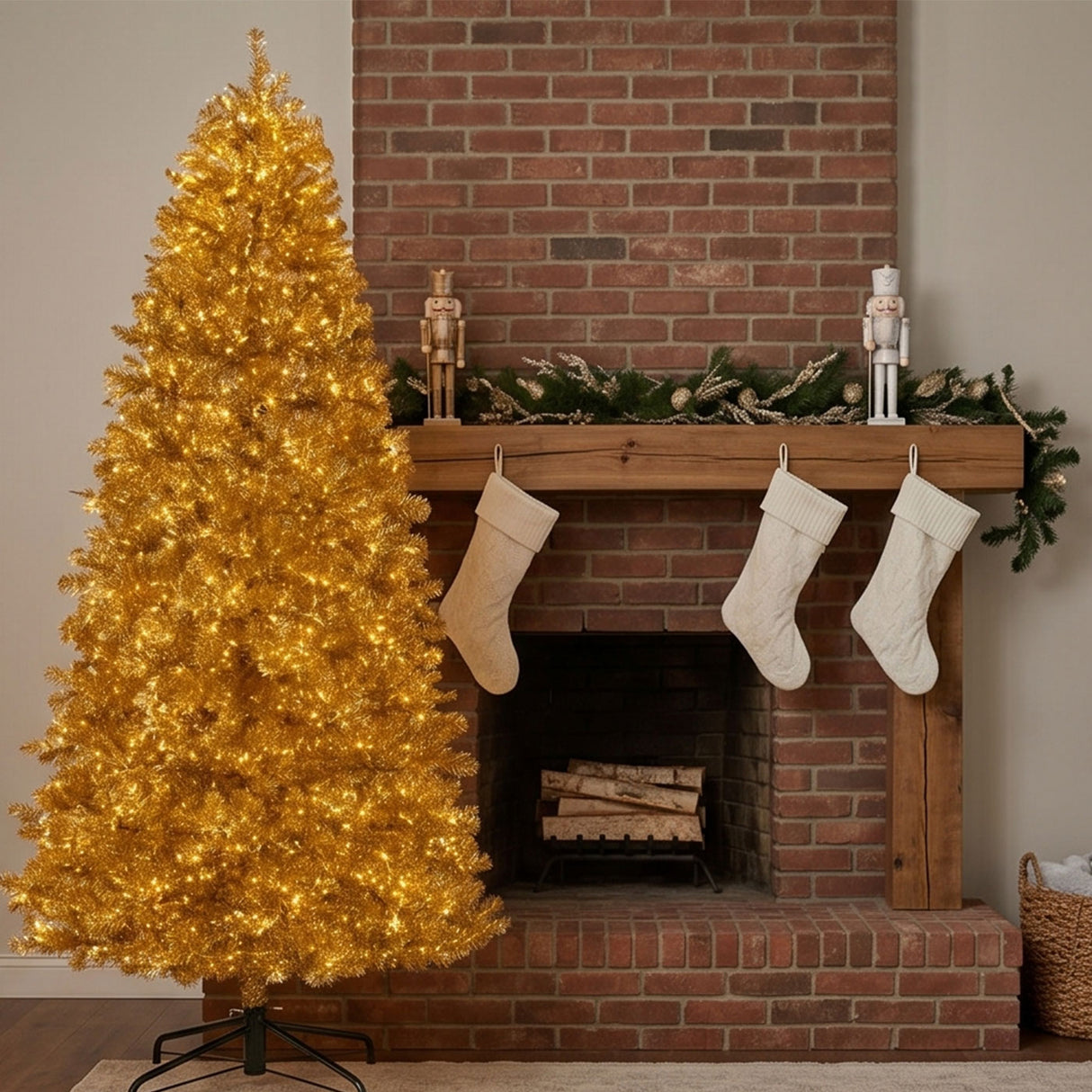 9ft Pre-Lit Gold Metallic Christmas Tree with LED Infinity Lights