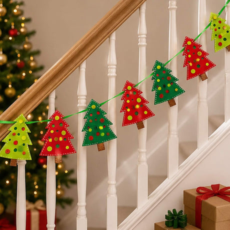 6 Ft Felt Christmas Tree Garland with Satin Ribbon Hanging Decor