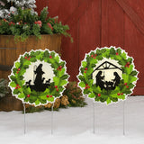 Nativity Wreath Yard Stakes Christmas Outdoor Decor 3 Pc Set