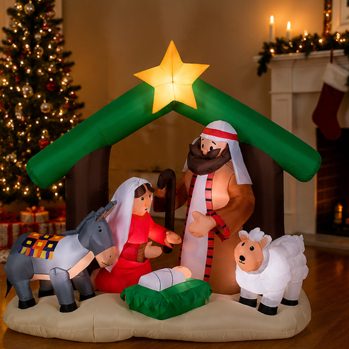 Holy Family Nativity Inflatable Light Up Christmas Decoration