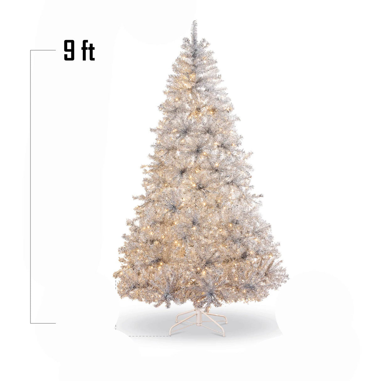 Prelit Silver Artificial Tinsel Christmas Tree with Foldable Stand