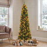Pre Lit Spruce Pencil Christmas Tree with Pine Cones and Berries
