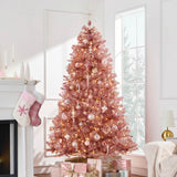 Prelit Pink Artificial Tinsel Christmas Tree with Foldable Stand