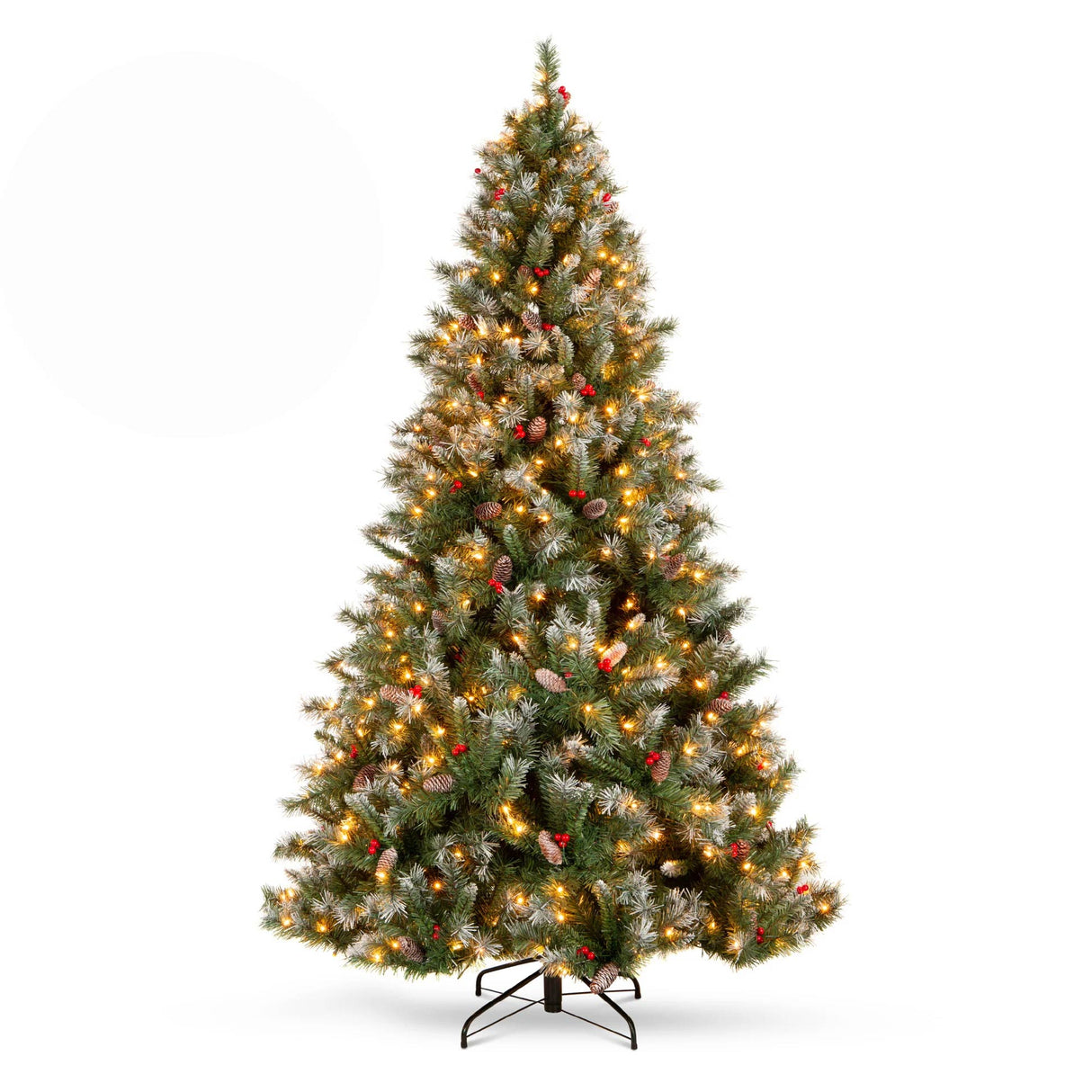Pre Lit Christmas Pine Tree with Pine Cones Berries Flocked Branches